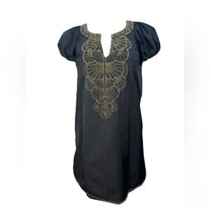 Narciso Lang Black Bronze Beaded Bubble Sleeve Mini Dress SZ. L